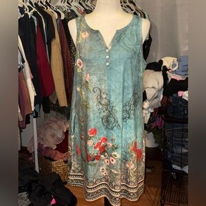 Floral Sleeveless Dress with Button Detail